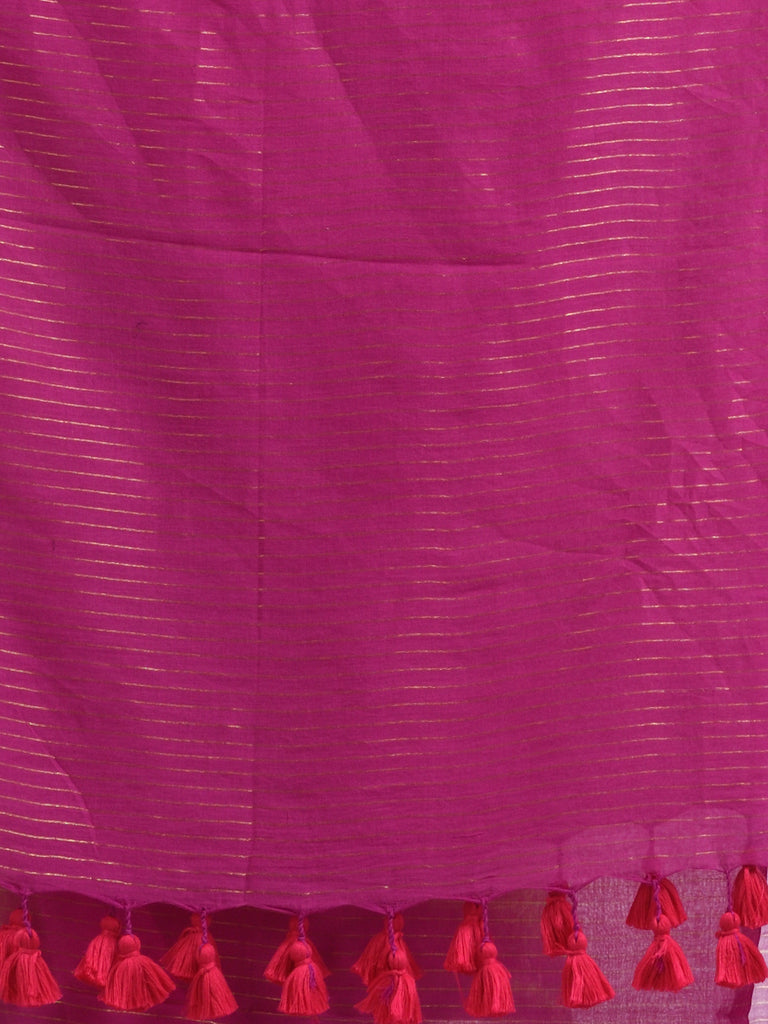 Women's Magenta Handloom Molmol zari Cotton Saree