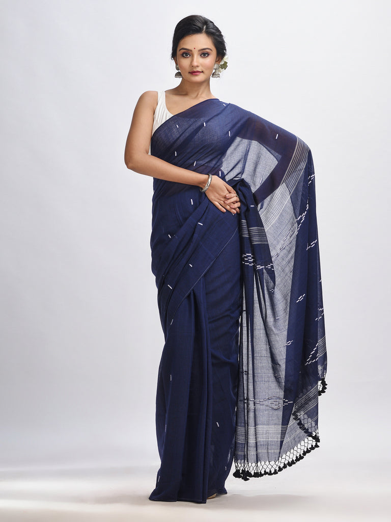 Women's Navy bule body buti Handloom Molmol Cotton Jamdani Saree