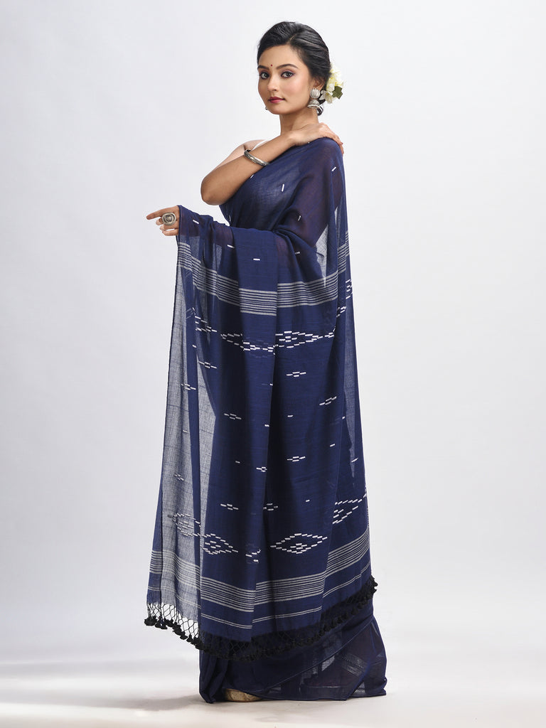 Women's Navy bule body buti Handloom Molmol Cotton Jamdani Saree