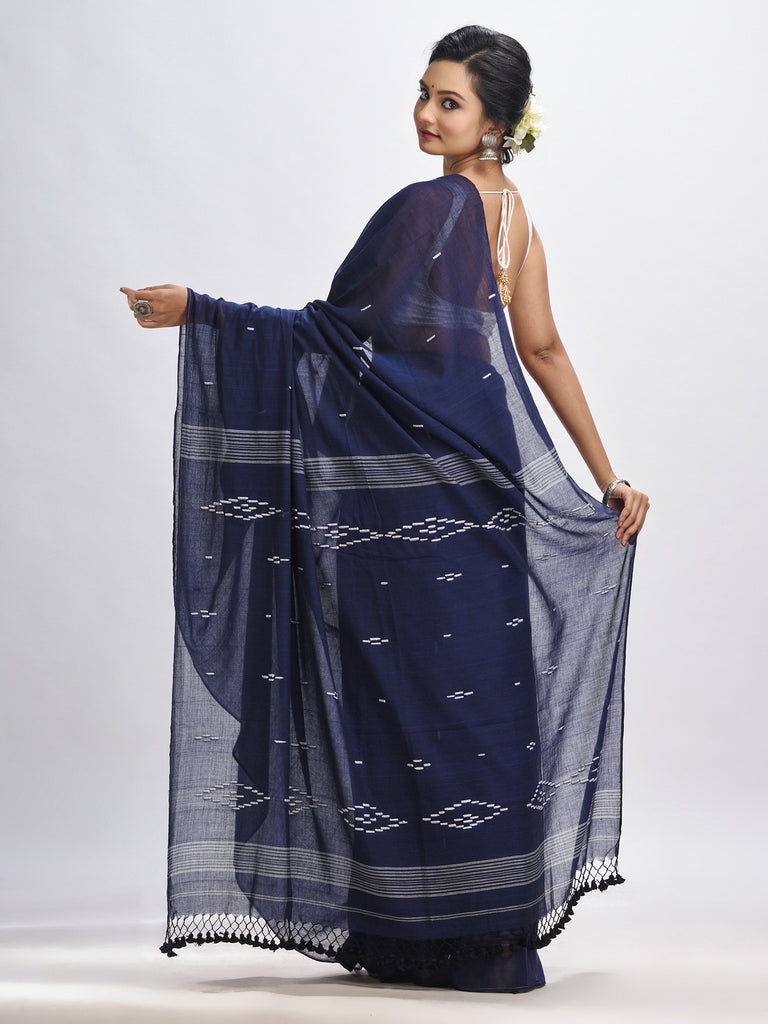 Women's Navy bule body buti Handloom Molmol Cotton Jamdani Saree