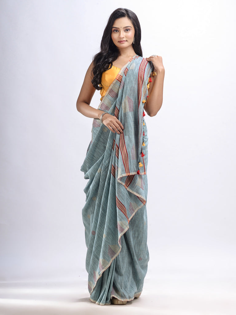 Women's Pool cotton temple broder handwoven jamdani saree