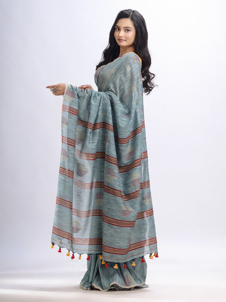 Women's Pool cotton temple broder handwoven jamdani saree