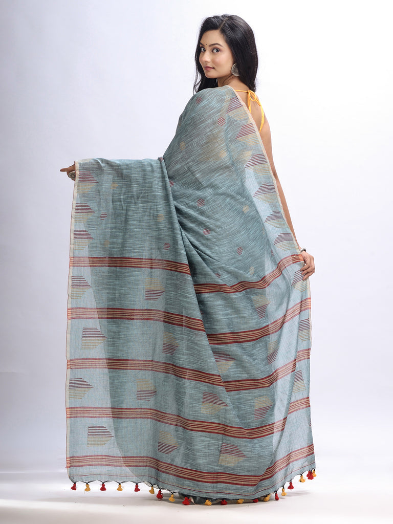 Women's Pool cotton temple broder handwoven jamdani saree