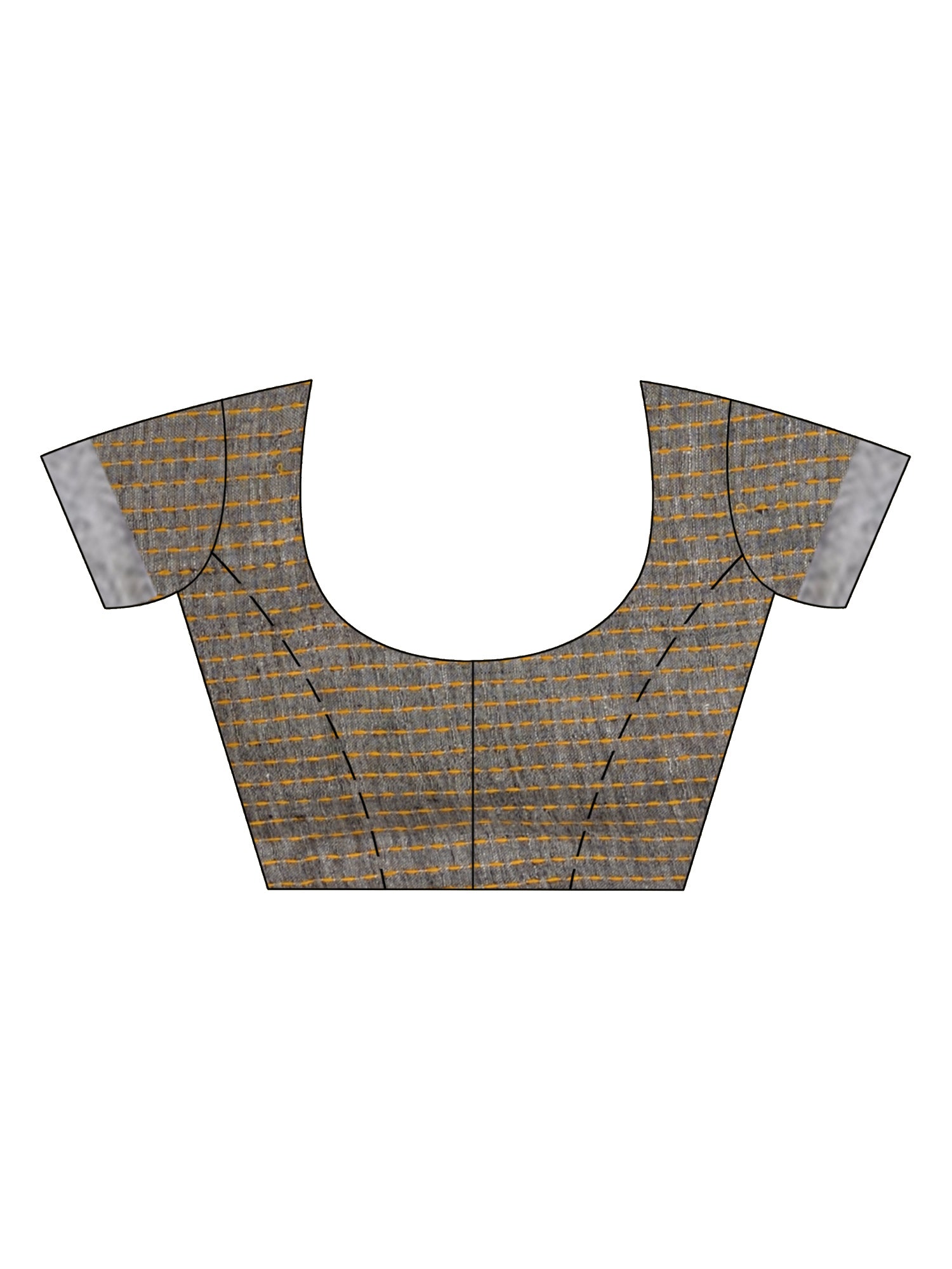 Women's Grey kantha stitch Handwoven Linen Saree - Angoshobha