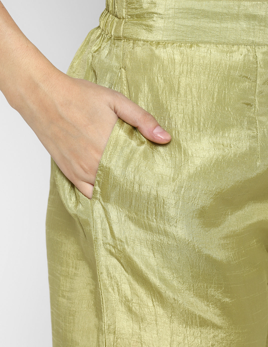 Women's Green Color Silk Blend Straight Kurta Palazzo With Dupatta - VAABA