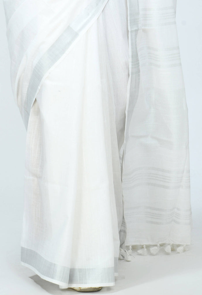 Women's Bhagalpuri Handloom Cotton White Color Saree Mfsaree_027