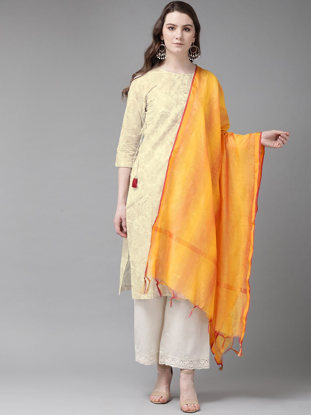 Women's Mustard Chanderi Cotton Multi Stripes Dupatta - Juniper