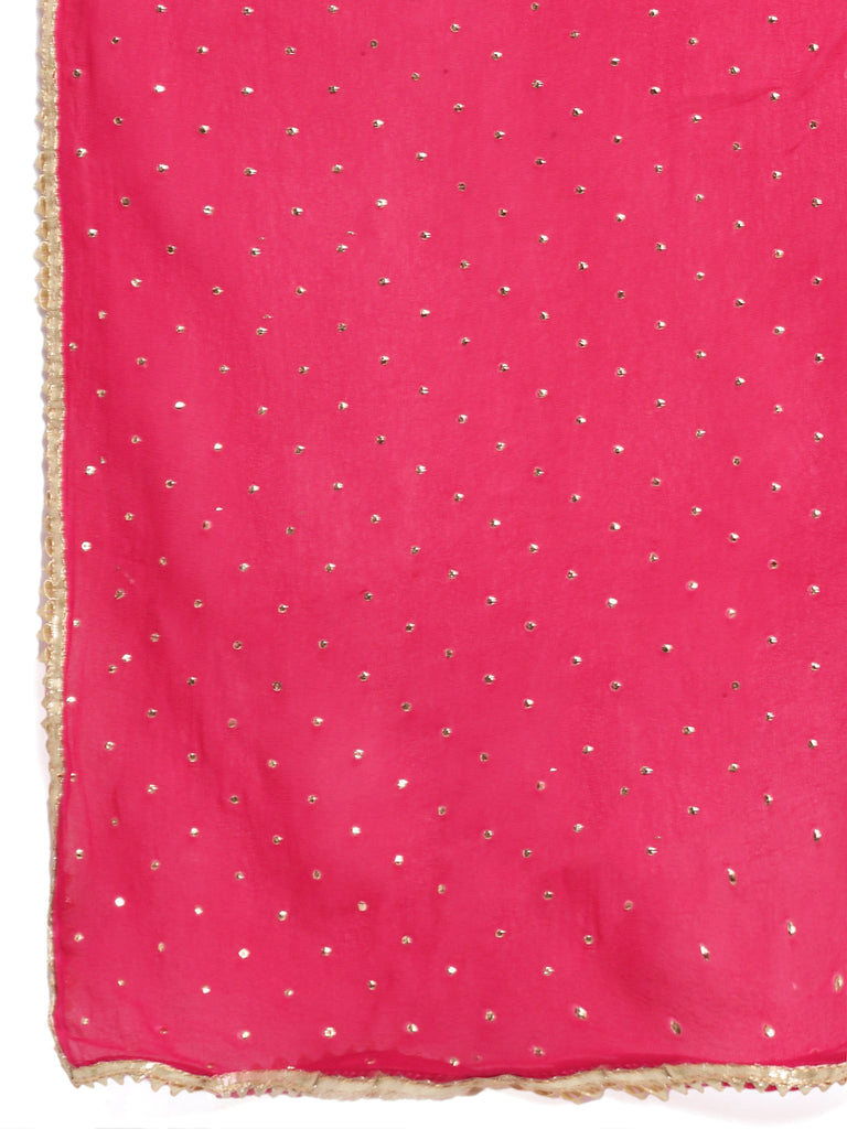 Women's Pink Floral Kurti With Straight Palazzo And Foil Dupatta