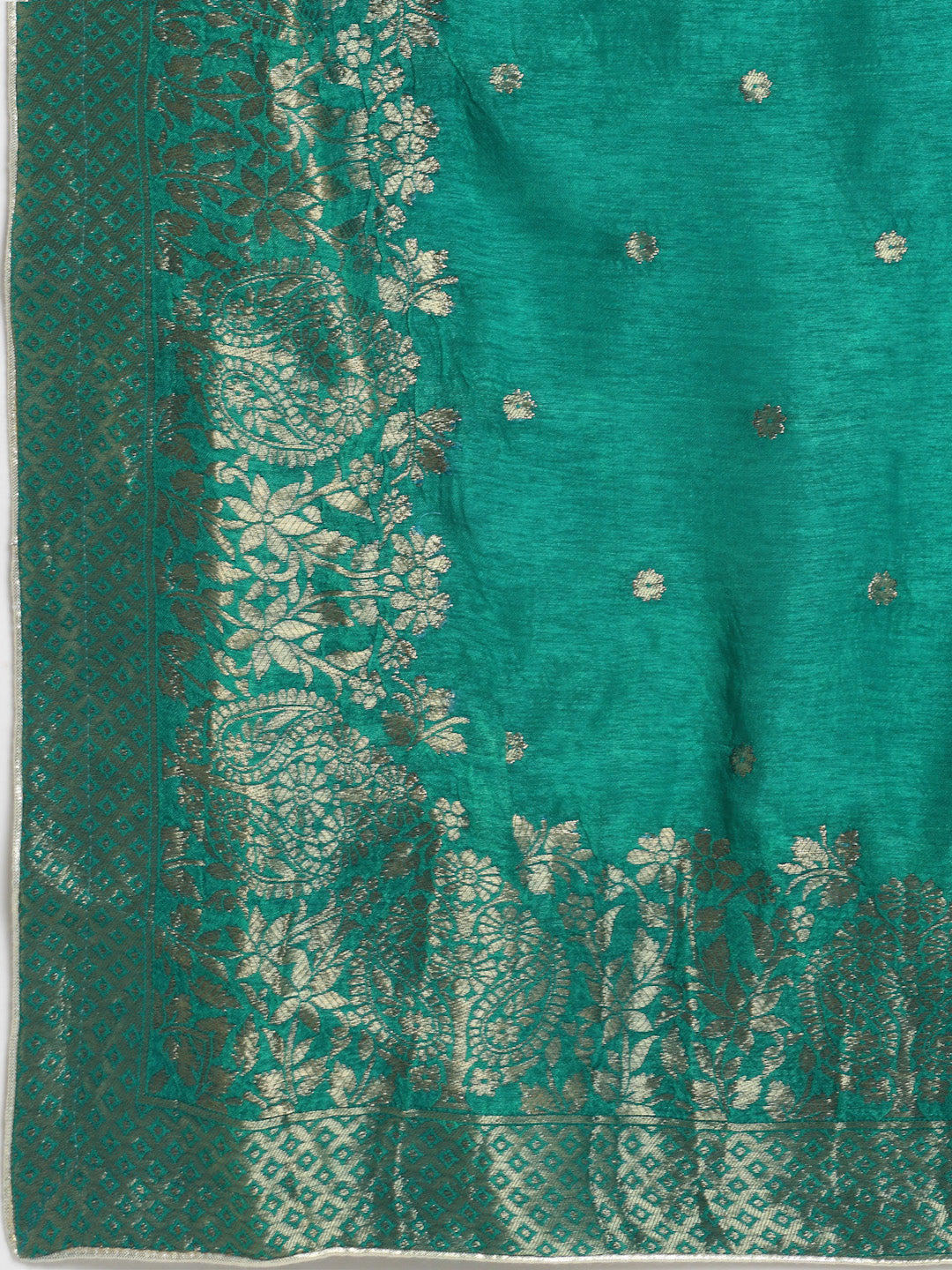 Women's Regal Green Brocade Kurti With Gathered Sharara And Banarasi Silk Dupatta - Anokherang