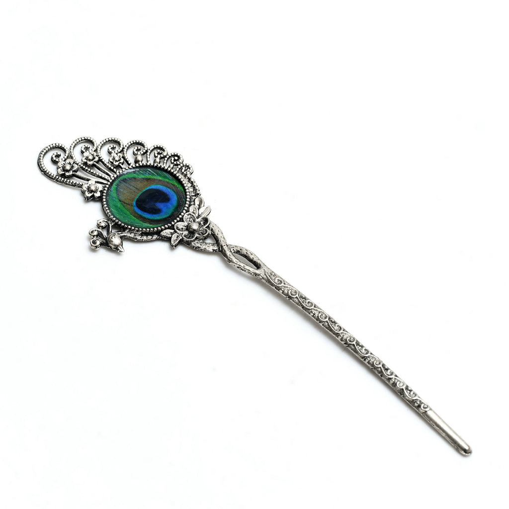 Johar Kamal Oxidised Silver-Plated Peacock design Necklace with Ear