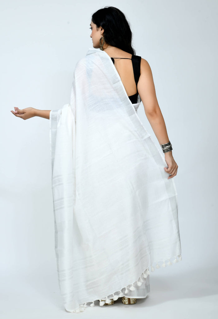 Women's Bhagalpuri Handloom Cotton White Color Saree Mfsaree_027