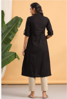 Women's Black Cotton Flex Solid A-Line Kurta - Juniper