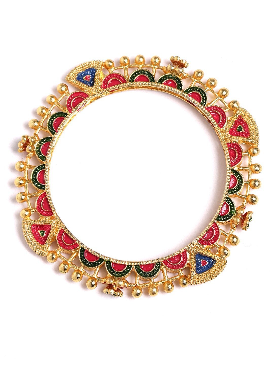 Women's Set of 2 Gold Plated Red and Blue Colored Embellished Bangles - Priyaasi
