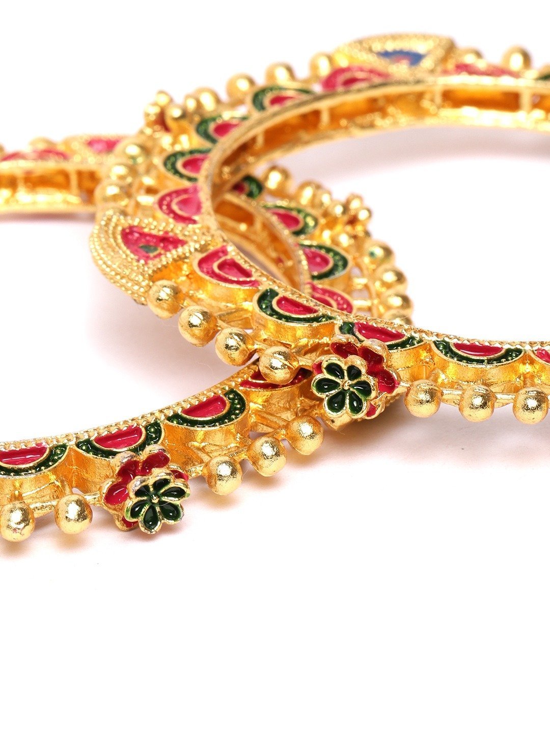 Women's Set of 2 Gold Plated Red and Blue Colored Embellished Bangles - Priyaasi