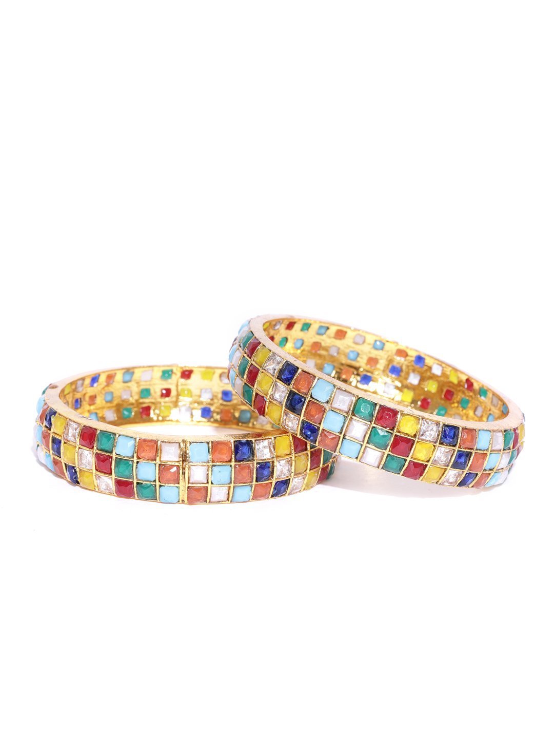 Women's Set of 2 Gold-Plated Multicolor Stone-Studded Bangles - Priyaasi