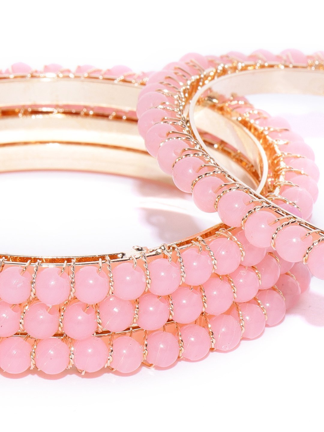 Women's Set Of 4 Gold-Plated Pink Beaded Bangles - Priyaasi