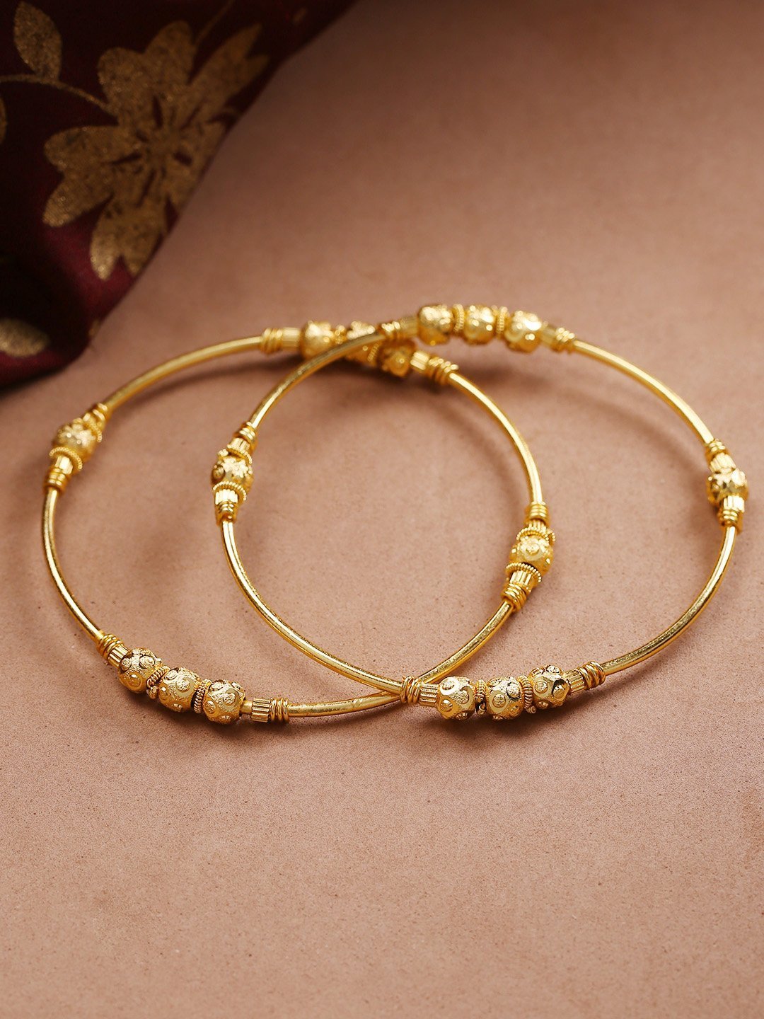 Women's Gold-Toned Beaded Designed Traditional Bangles Set Of 2 - Priyaasi