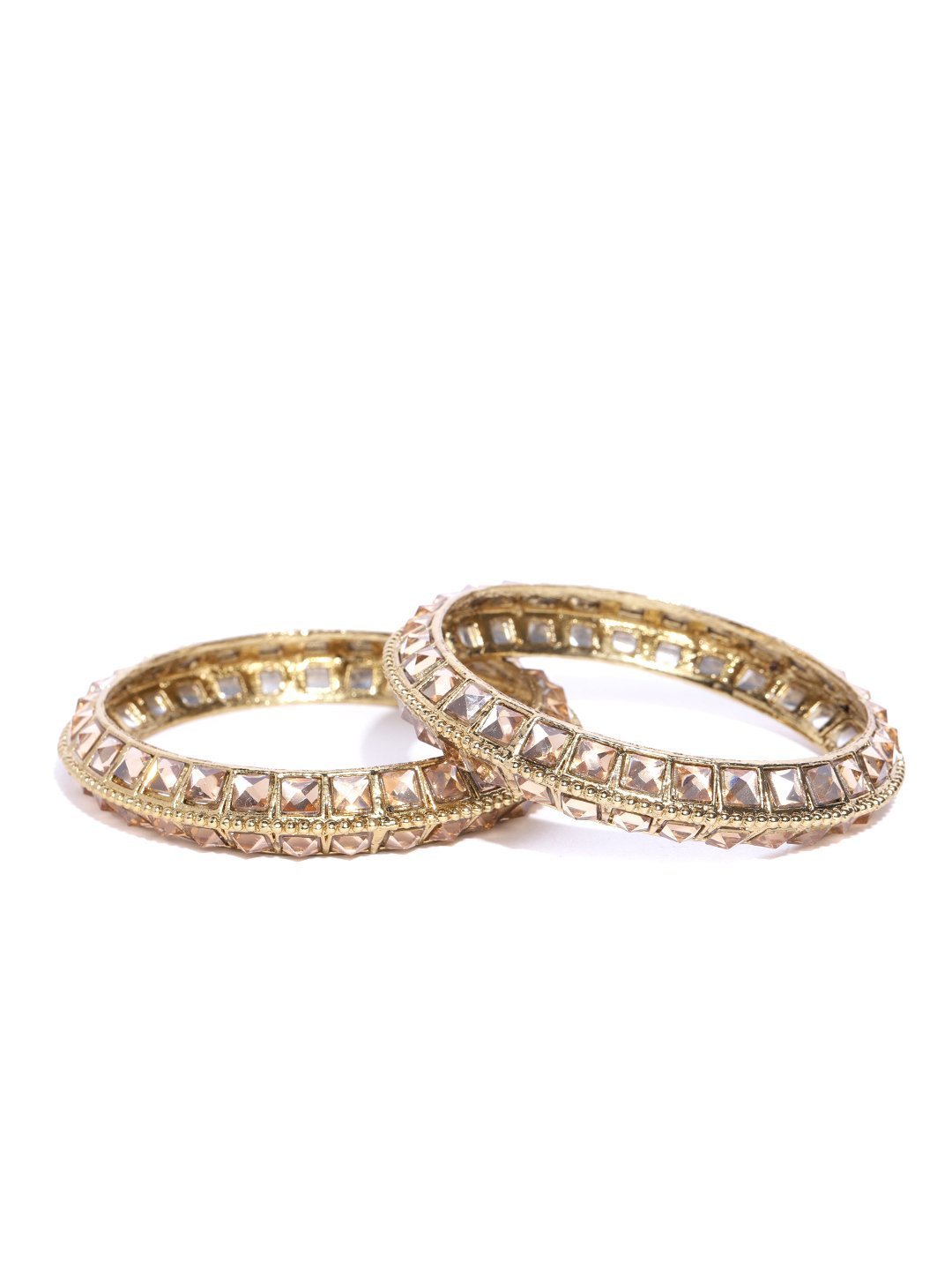 Women's Set Of 2 Gold-Plated Stones Studded Bangles - Priyaasi