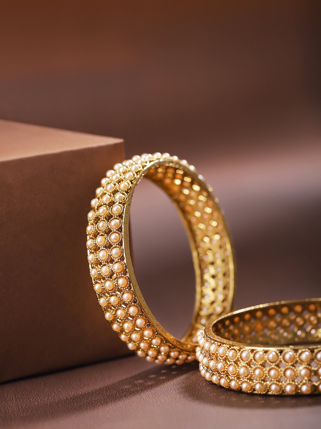 Women's Set Of 2 Gold-Plated Pearls Studded Bangles - Priyaasi