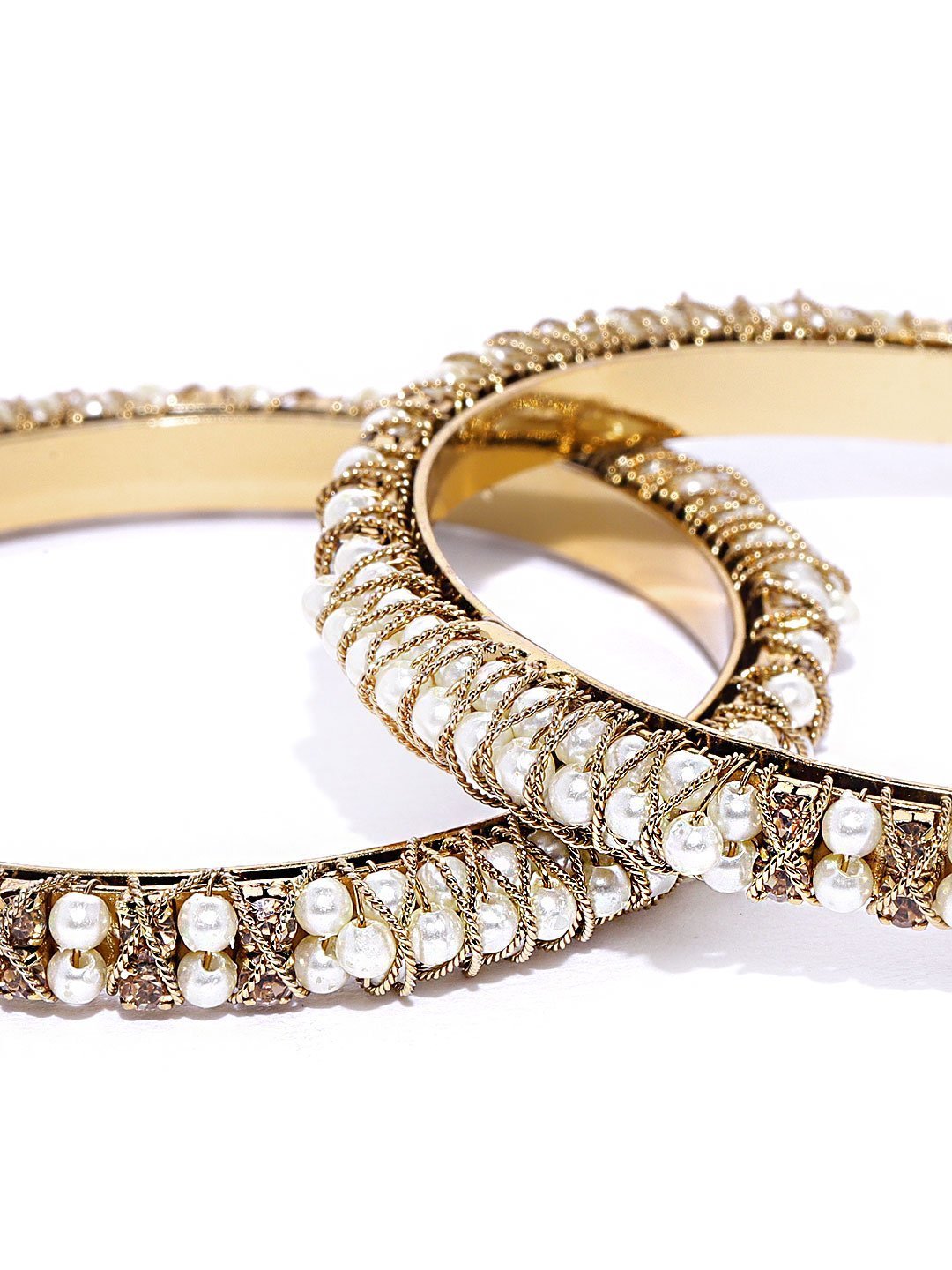 Women's Set Of 2 Gold-Plated Pearls and Stones Studded Bangles - Priyaasi
