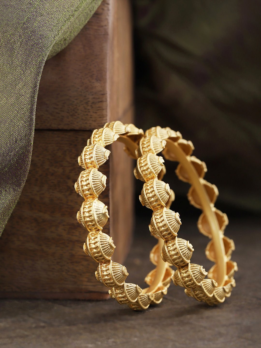 Women's Set Of 2 Gold-Plated Textured Bangles - Priyaasi