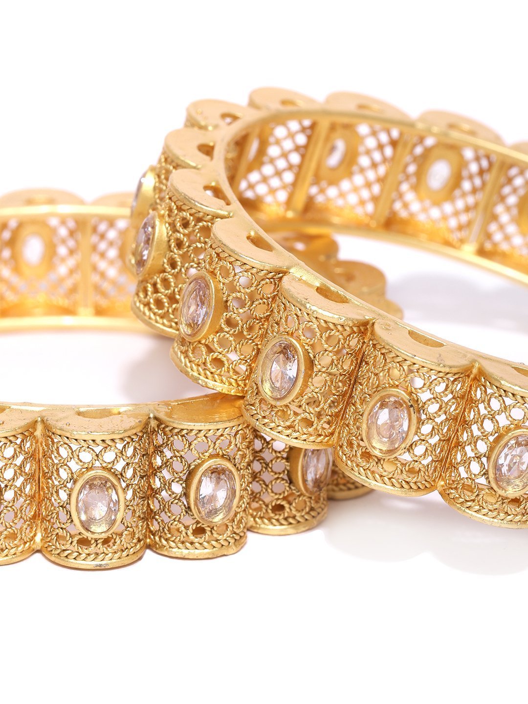 Women's Set Of 2 Gold-Plated Stones Studded Jali Work Bangles - Priyaasi