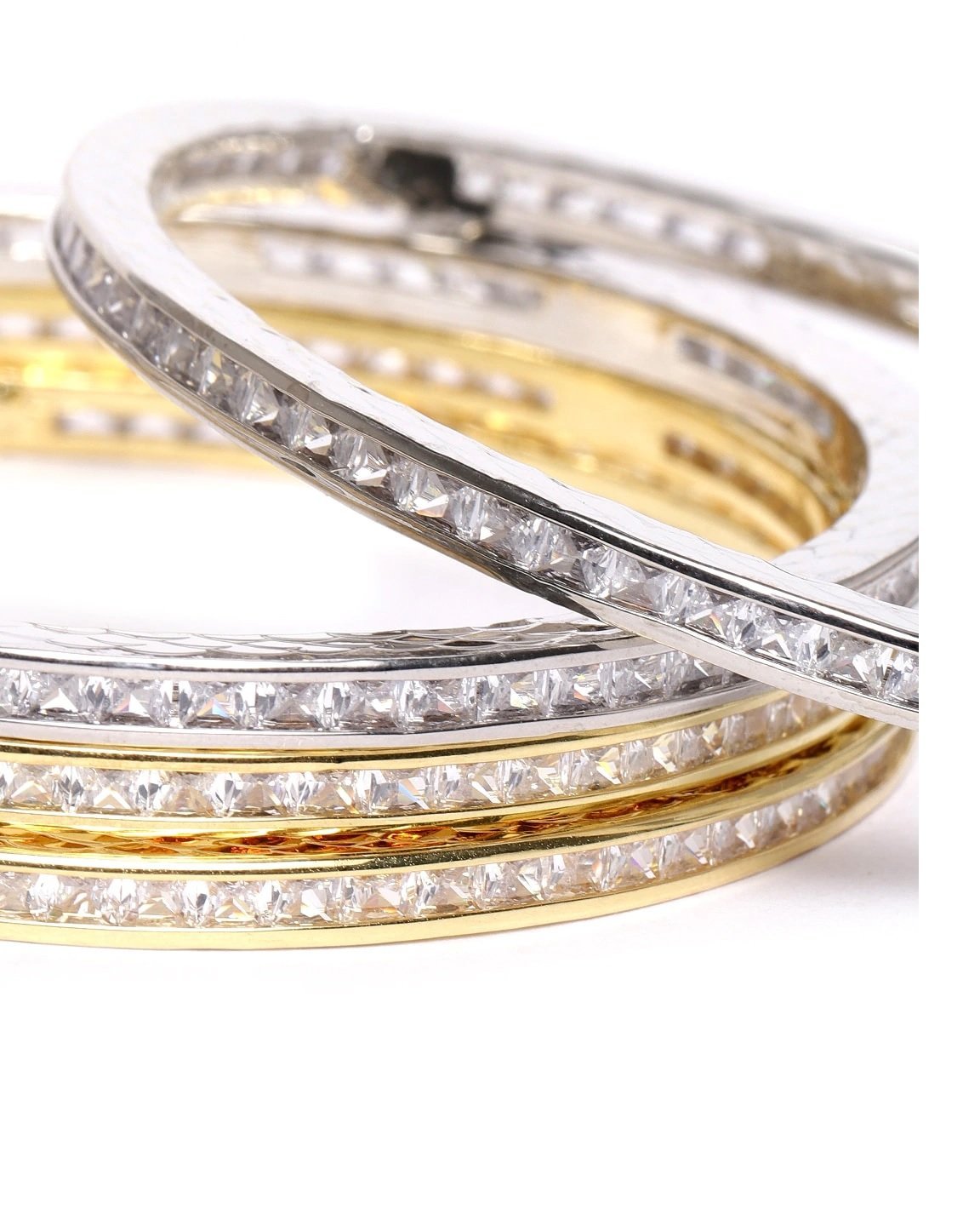 Women's Set Of 4, 2 each Gold-Plated & Silver-Pated American Diamond Studded Bangles - Priyaasi