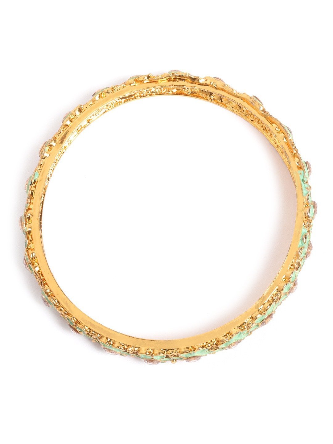 Women's Set of 2 Gold Plated Green Flower Shaped Bangles - Priyaasi