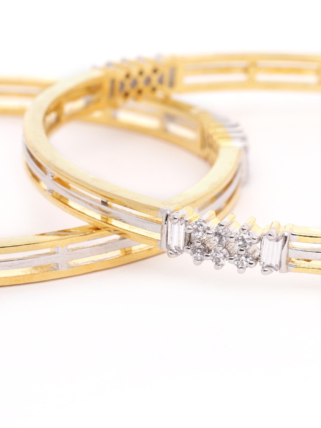 Women's Set of 2 Gold and Silver Plated American Diamond Studded Bangles - Priyaasi
