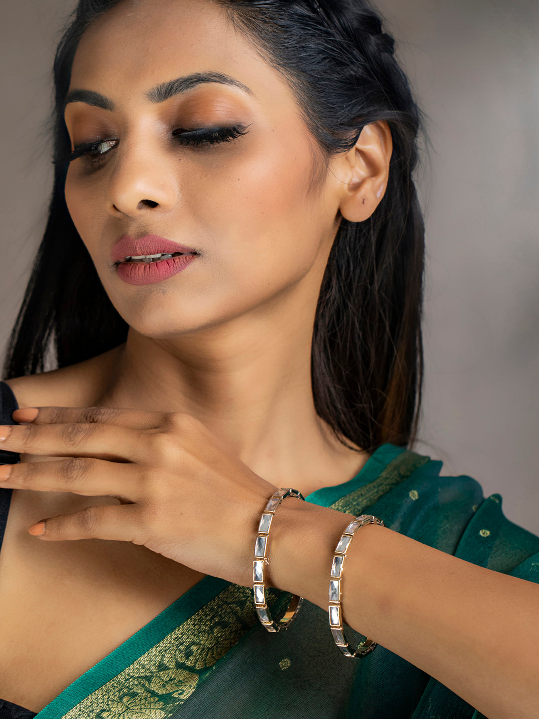 Women's Elegant Stone Studded Gold Plated Set of 2 Bangles- Priyaasi