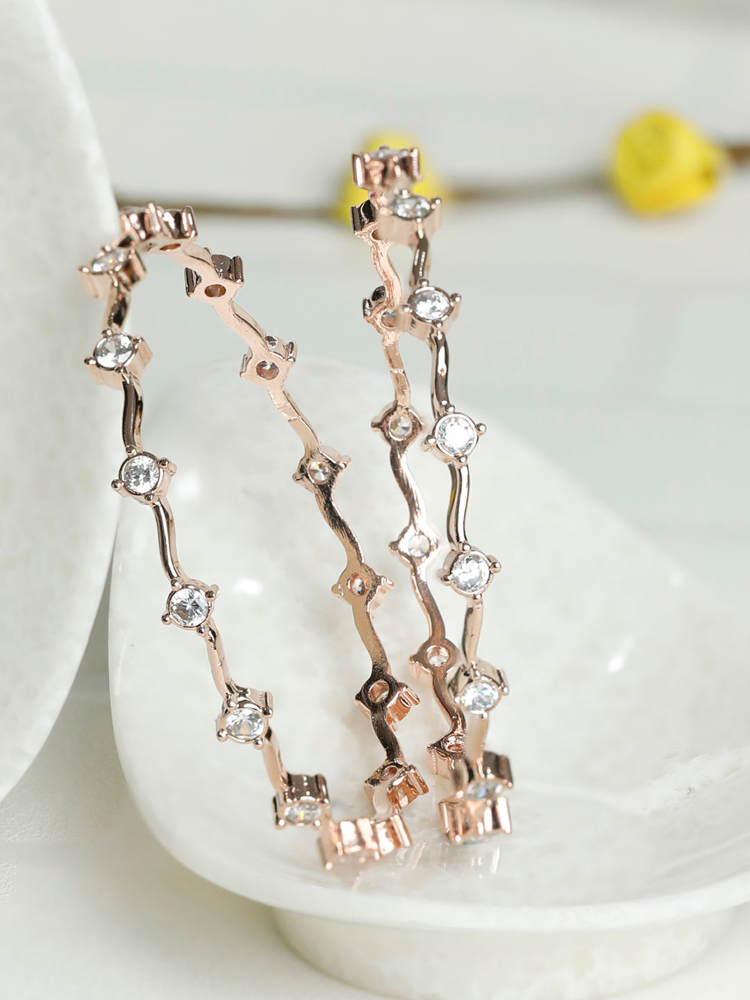 Women's Elegant American Diamond Rose Gold Bangles Set of 2 - Priyaasi