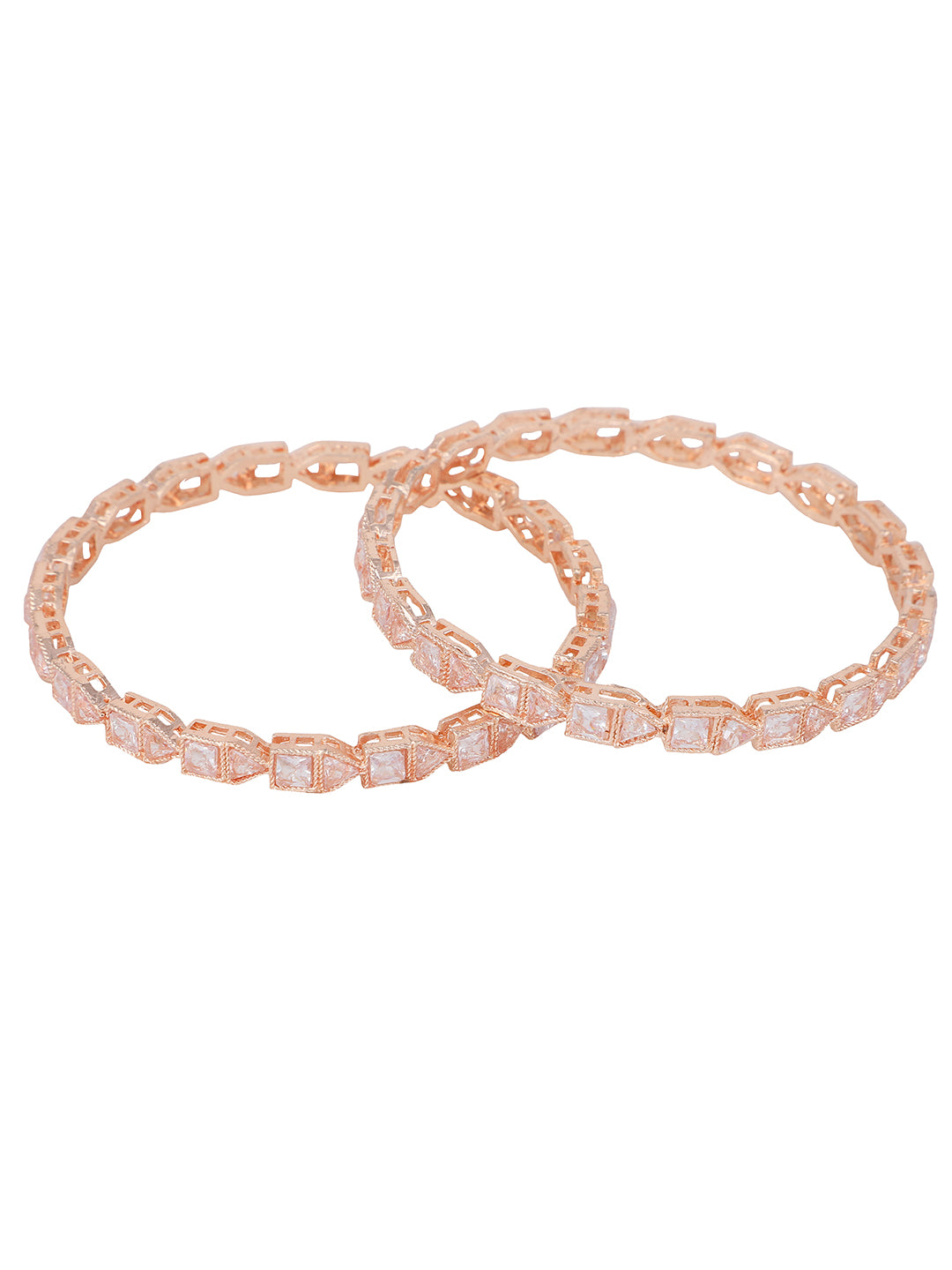 Women's Set Of 2 Rose Gold-Plated & White Ad-Studded Baguette Cut Bangles - Anikas Creation