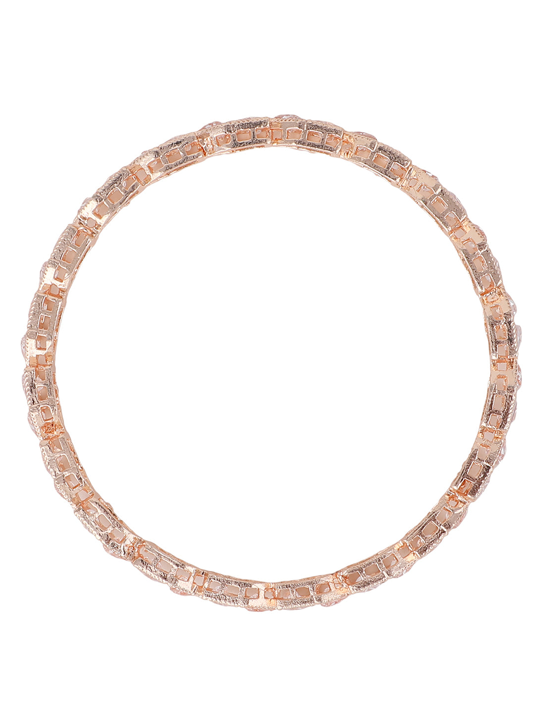 Women's Set Of 2 Rose Gold-Plated & White Ad-Studded Baguette Cut Bangles - Anikas Creation