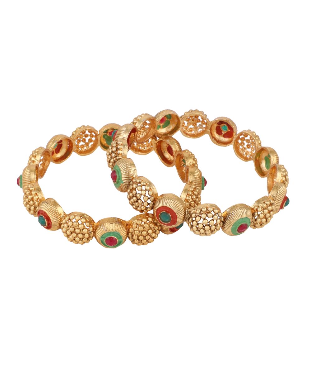 Women's Gold Plated Enameled Stone Studded Statement Bangles - MODE MANIA