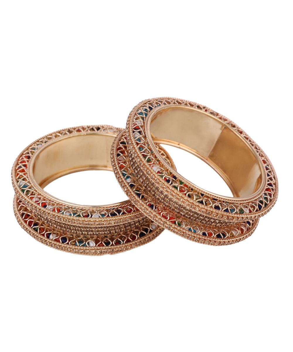 Women's Rose Gold colored Stones embeded Traditional Bangle set - MODE MANIA