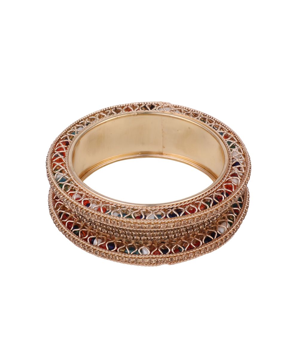 Women's Rose Gold colored Stones embeded Traditional Bangle set - MODE MANIA