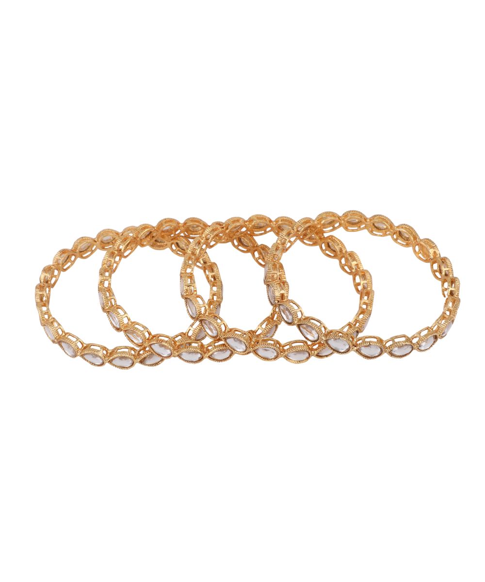 Women's Gold Plated White Stone Studded Set of 4 Bangles - MODE MANIA