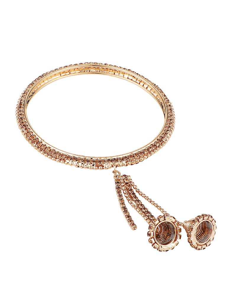 Women's/Girls Traditional Antique Gold Plated Stone Studded Dangle Drop Bangle Set Of 4