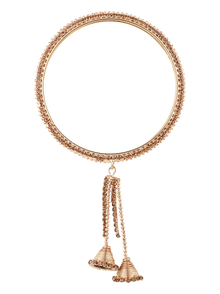 Women's/Girls Traditional Antique Gold Plated Stone Studded Dangle Drop Bangle Set Of 4