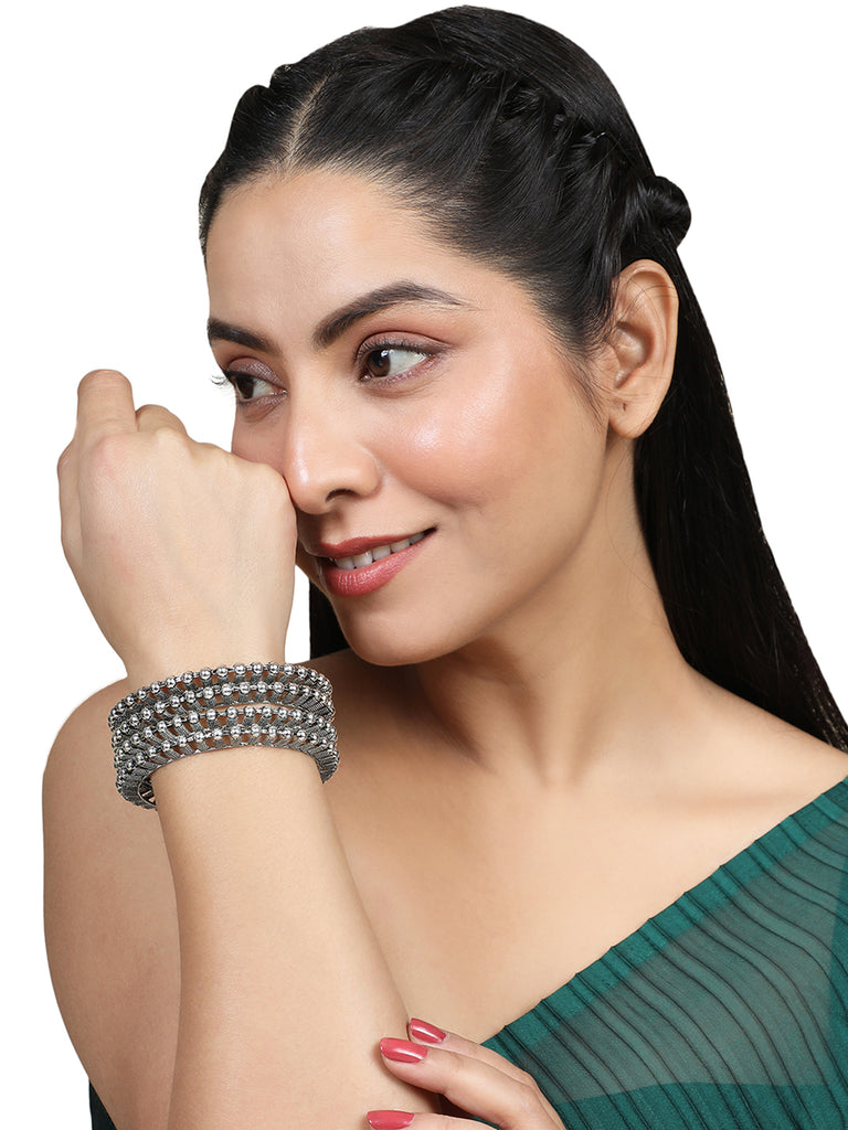 Women's/Girls Contemporary Oxidised 3D Effect Bangle Set Of 4
