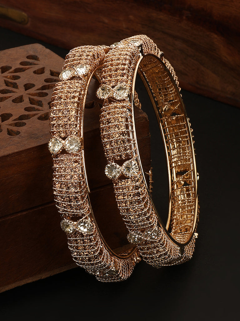 Women's/Girls Ethnic Heavy Gold Plated Stone Studded Bangle Set