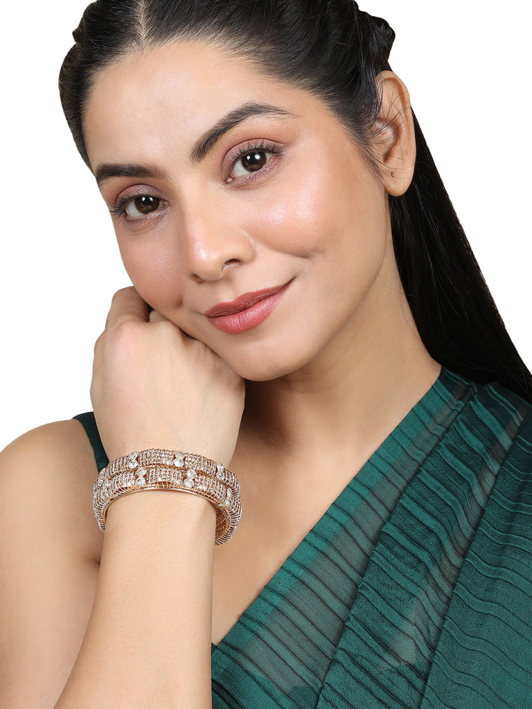 Women's/Girls Ethnic Heavy Gold Plated Stone Studded Bangle Set