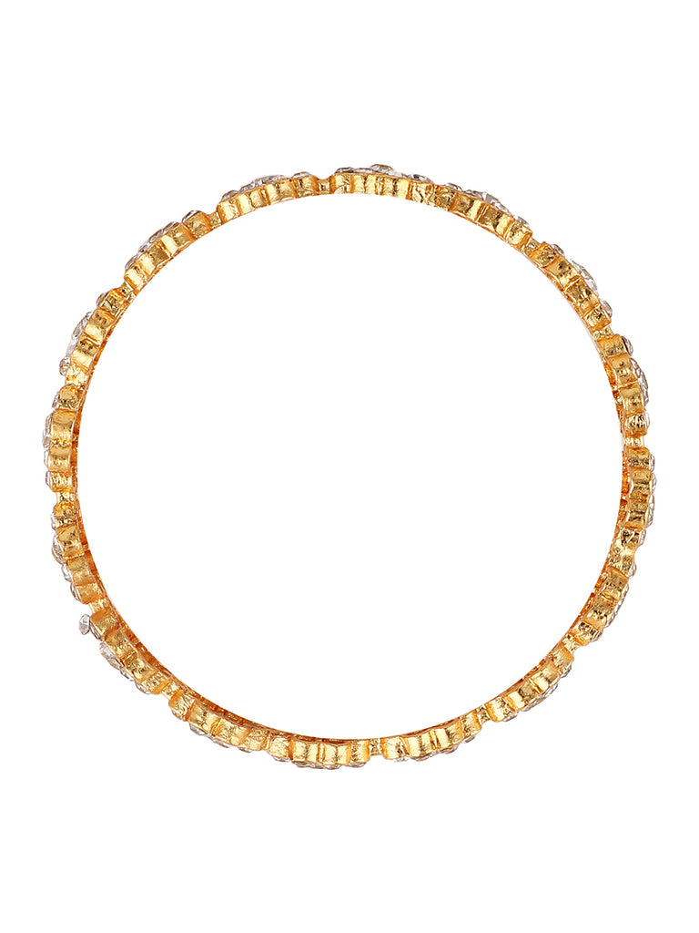 Women's/Girls Statement Gold Plated Floral Shaped Stone Studded Bangle Set Of 2