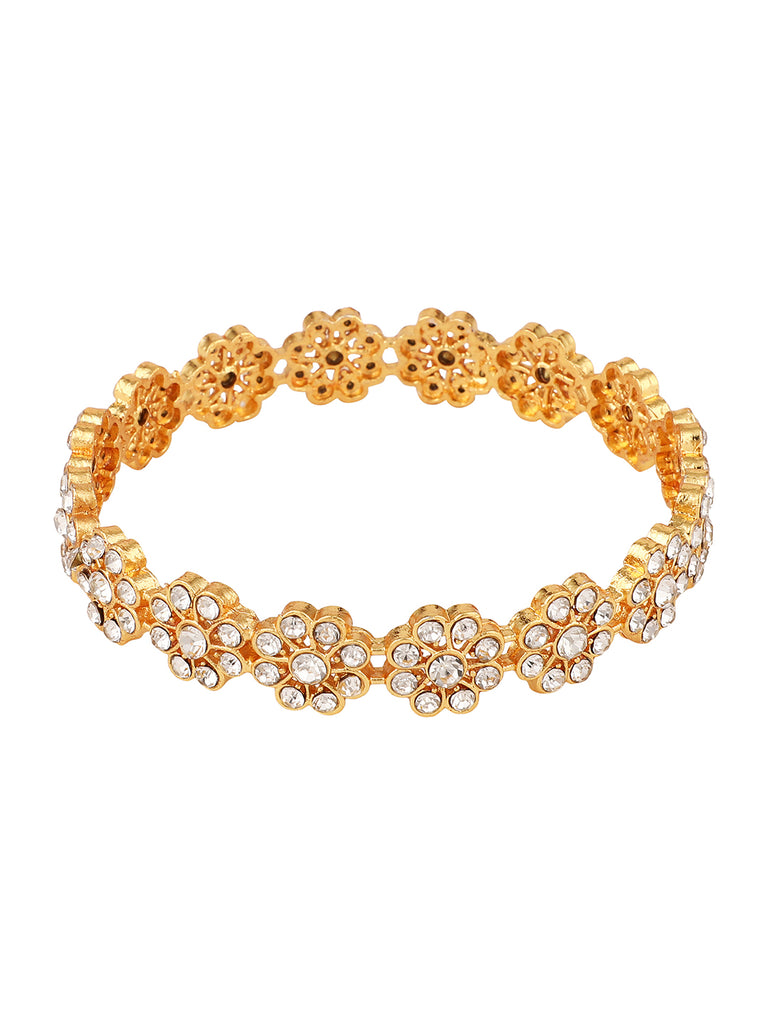 Women's/Girls Statement Gold Plated Floral Shaped Stone Studded Bangle Set Of 2