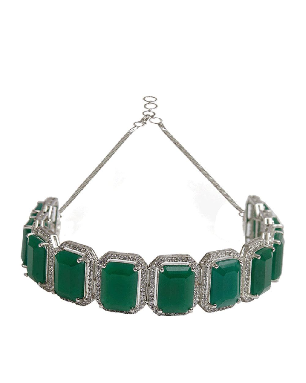 Women's Emerald Cut Zircons Adorned White Toned Choker Jewellery Set - Voylla