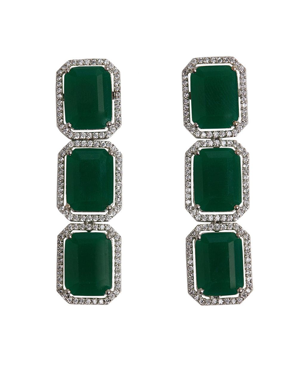 Women's Emerald Cut Zircons Adorned White Toned Choker Jewellery Set - Voylla