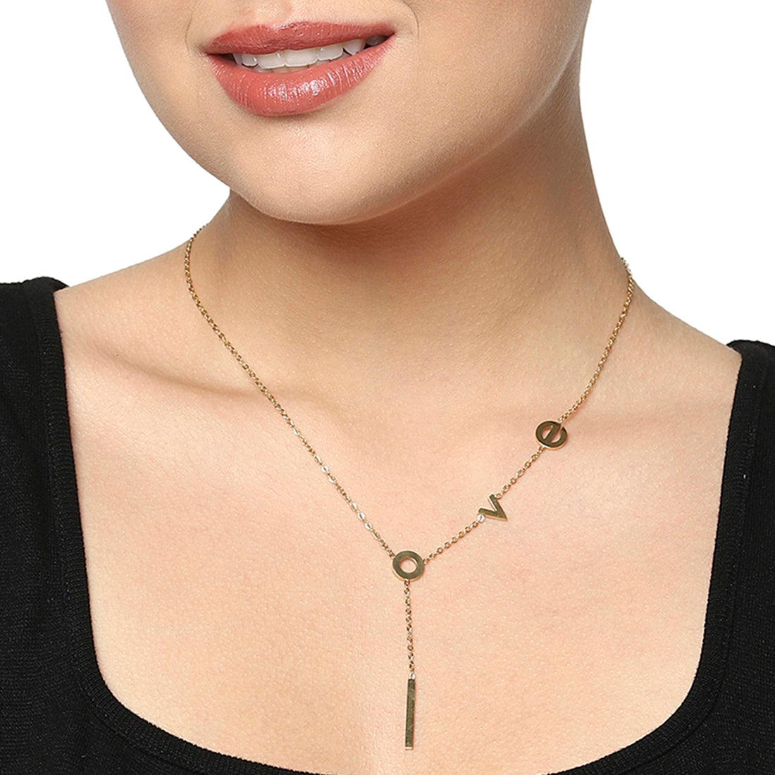Women's Love In A Charm Lariat Gold Plated Necklace - Voylla