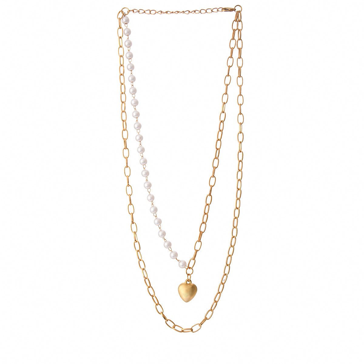 Women's Trendy Essentials Faux Pearls Heart Motif Chain Necklace - Voylla