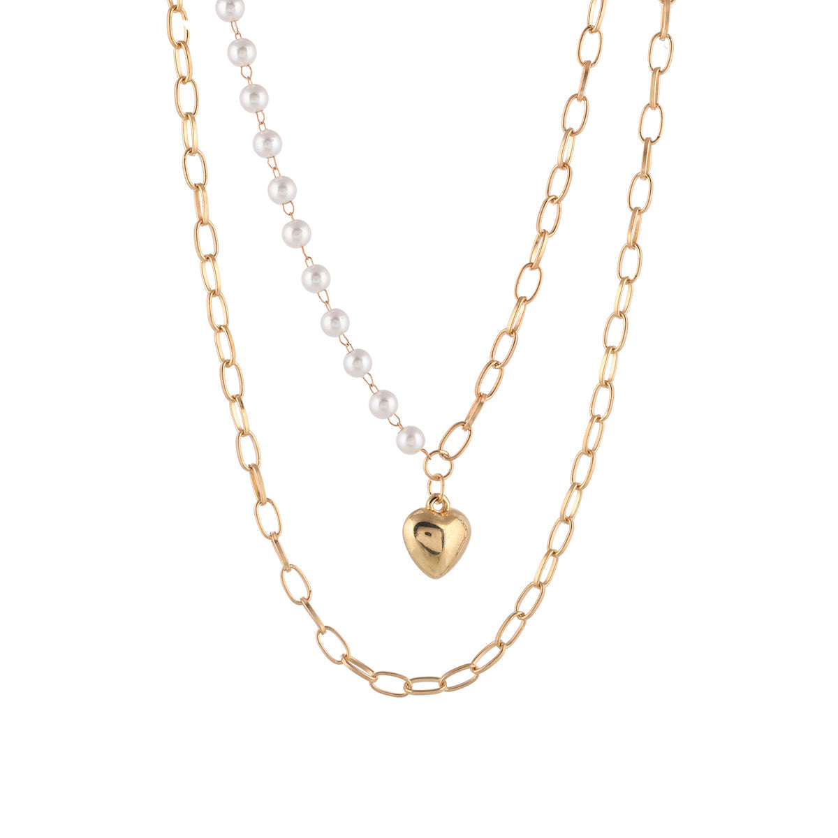 Women's Trendy Essentials Faux Pearls Heart Motif Chain Necklace - Voylla