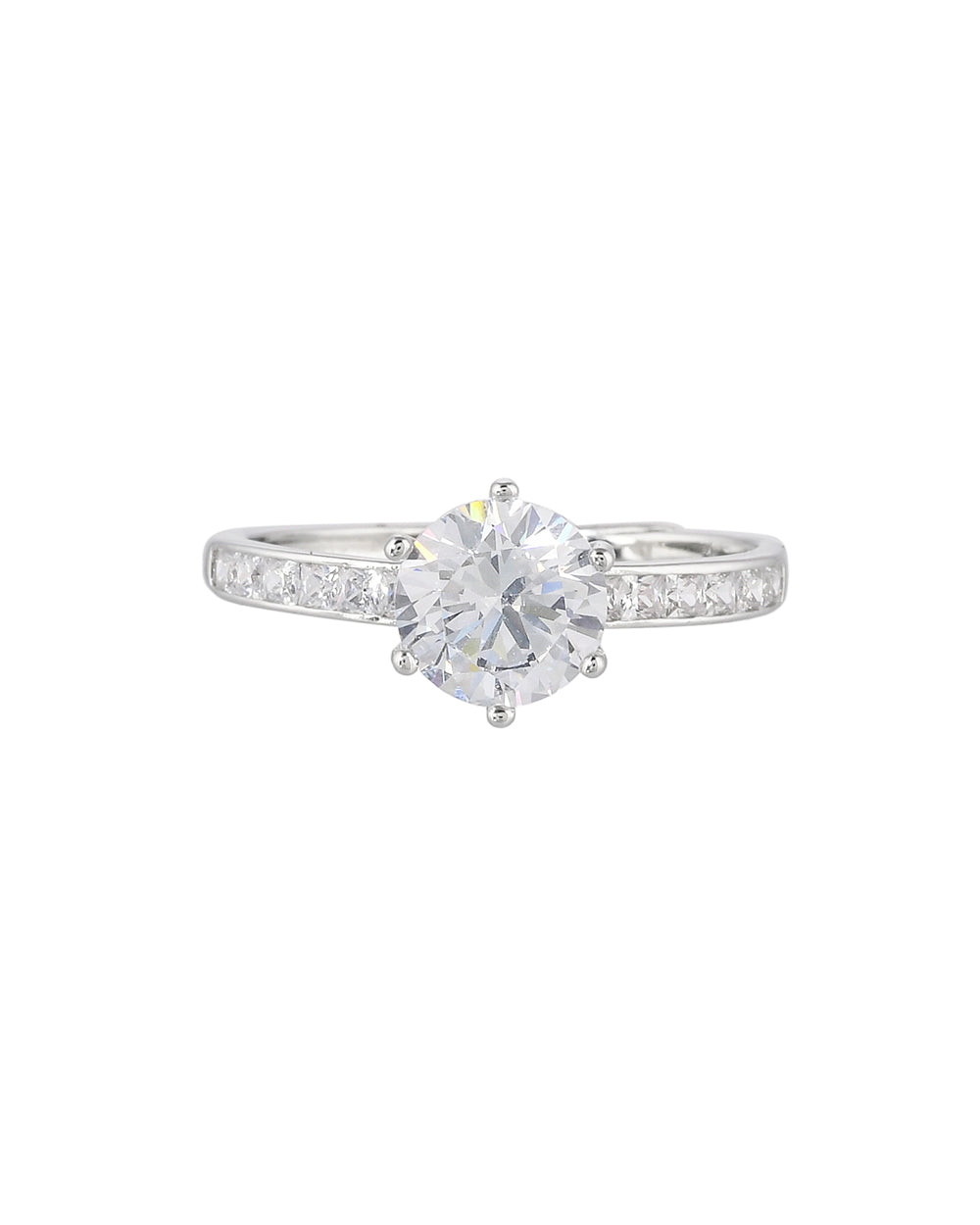 Women's Round Cut Cluster Setting Cz Adorned Brass Silver Plated Ring - Voylla